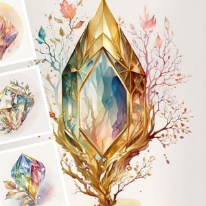 5 Magic Diamond Print Art Diamond Illustration Utilisation commerciale Aquarelle Gem Illustration Bundle Digital Design Bundle Clip Art POD