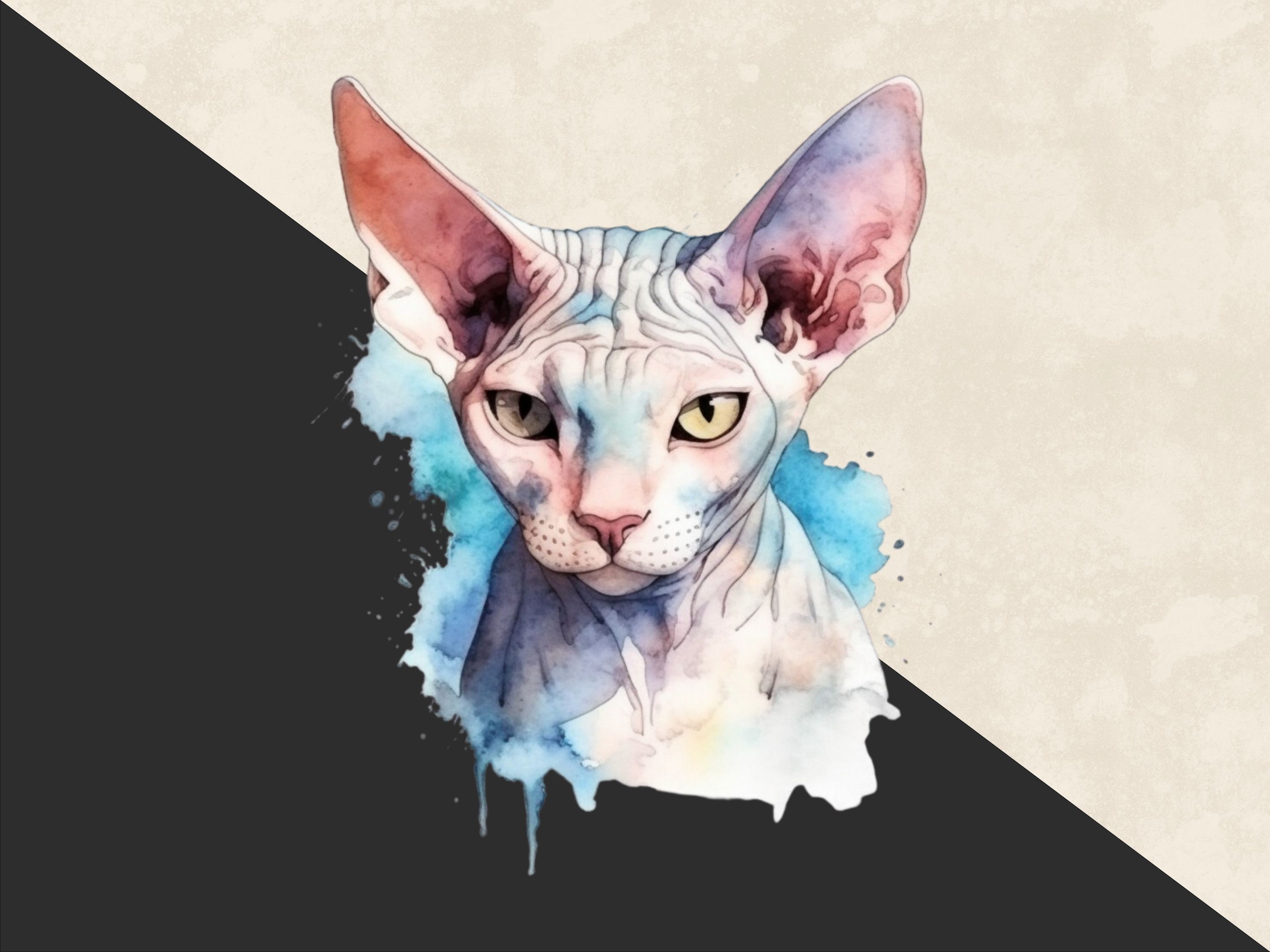 Sphynx Cat Watercolor Clipart: Commercial Digital Design Bundle ...