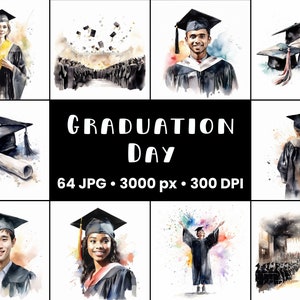Graduation Day Clipart MegaBundle Watercolor Rainbow Animated Diploma Bundle Clipart Download Commercial Use 2023 Graduate Invitations POD