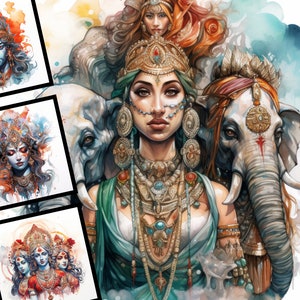 Clipart de cultura hindu aquarela uso comercial pacote de design digital para sublimação pod scrapbooking colagem clipart religioso
