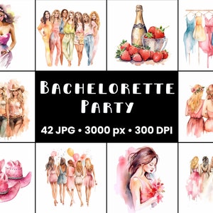 Bachelorette Party Clipart MegaBundle Watercolor Rainbow Animated Party Bundle Clipart Download Commercial Use Bachelorette Invitations POD
