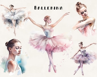 Ballerina Watercolor Clipart Bundle: Ballet Dancer PNG Files (Digital Download)