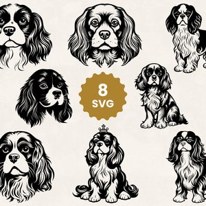 Cavalier King Charles Spaniel SVG Silhouette para uso comercial, SVG Bundle, Spaniel Dog Mom SVG Clipart