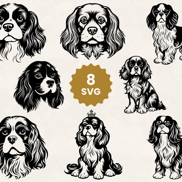 Cavalier King Charles Spaniel SVG Silhouette for Commercial Use, SVG Bundle, Spaniel Dog Mom SVG Clipart