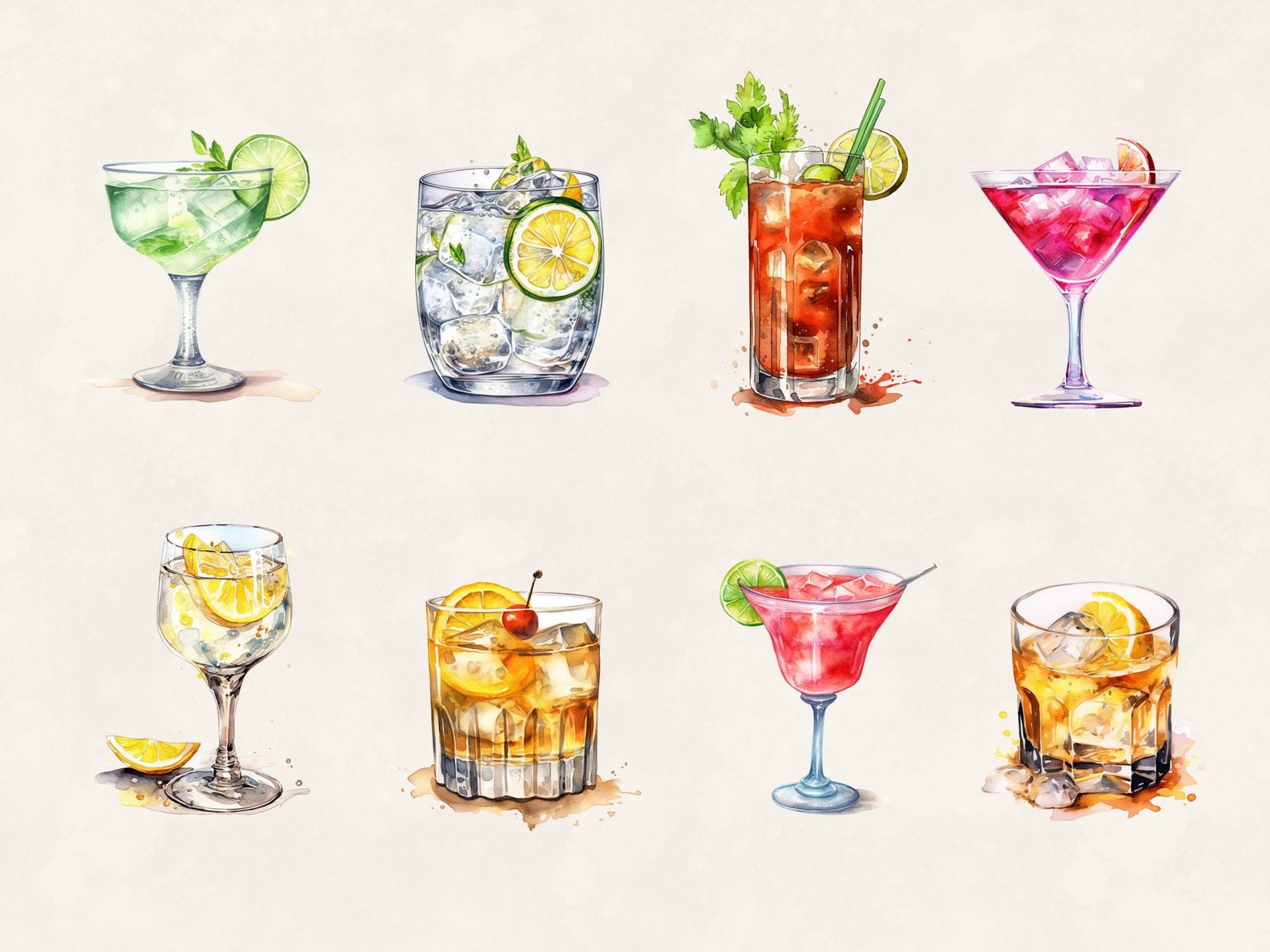 Classic Cocktails Clipart Bundle Watercolor Commercial Use Cocktail ...