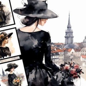 Senhora de Praga Clipart Aquarela Figuras Animadas Clipart Download Uso Comercial Convites de Casamento Scrap Book POD