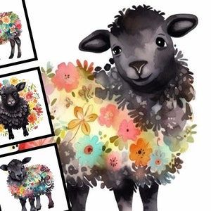 Rétro Black Sheep Clipart Aquarelle Illustration Commercial Use Digital Design Bundle pour POD Sublimation Scrapbooking Collage