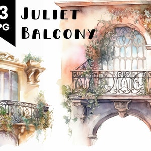 Watercolor Juliet Balcony Clipart: Romantic Illustration Bundle (Digital Download)