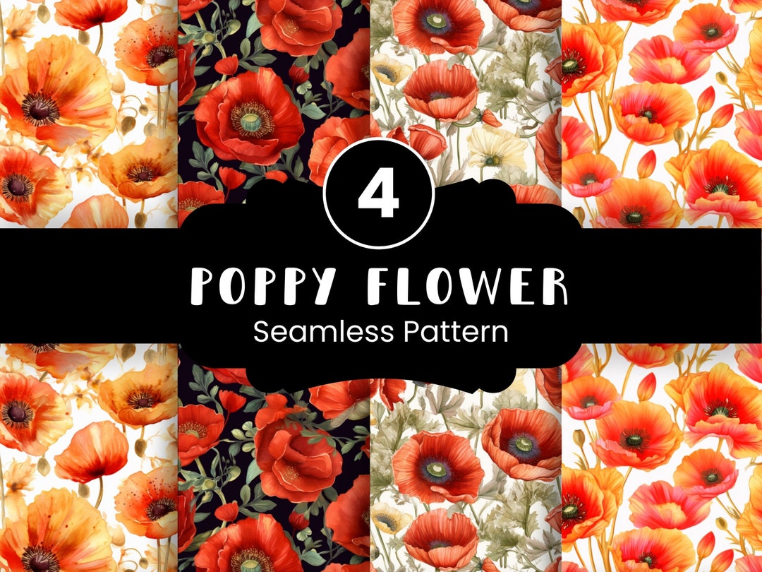 Watercolor Poppy Flower Seamless Pattern: Commercial Use (digital Paper ...