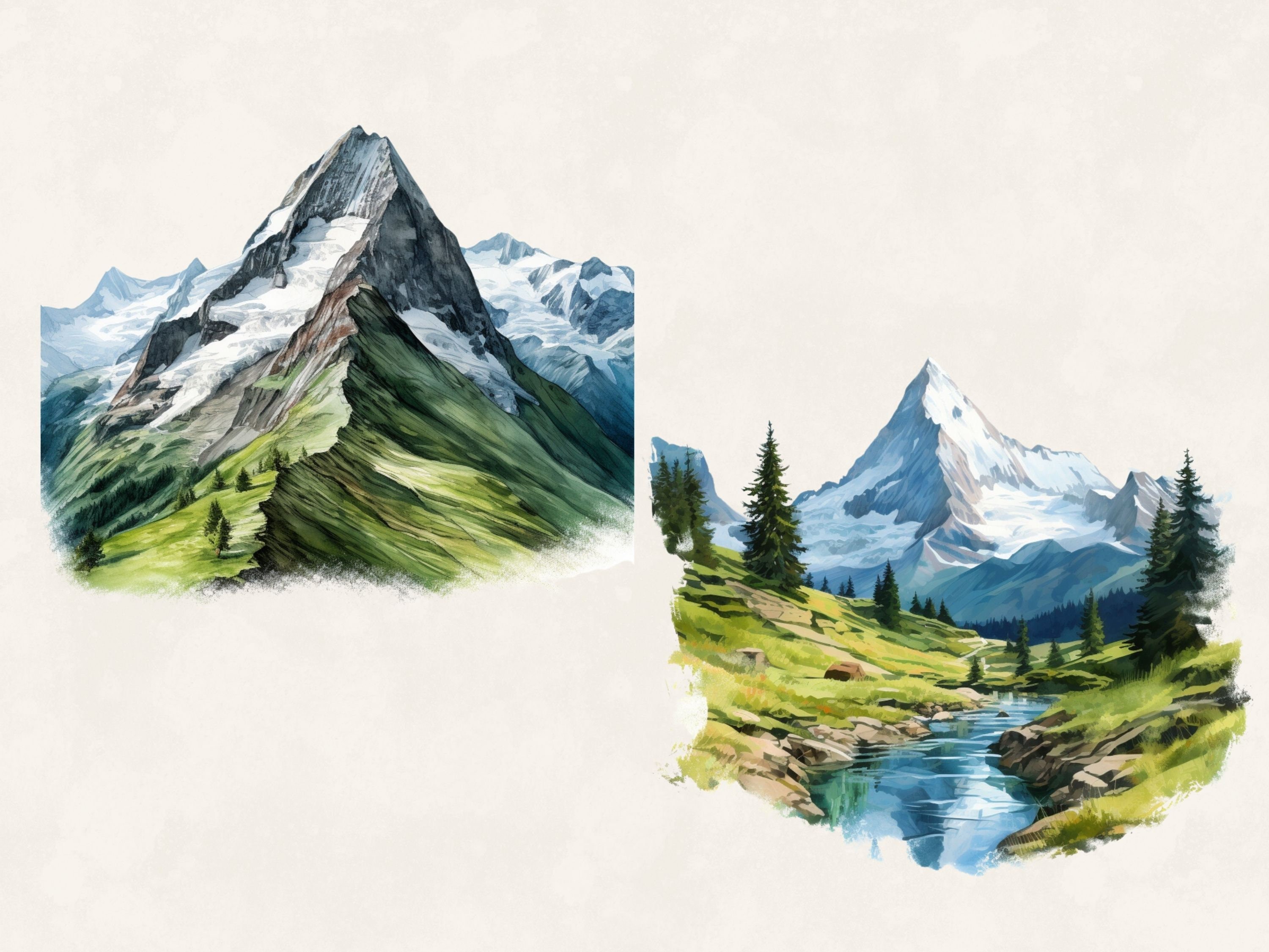 Swiss Alps Clipart Watercolor Illustration Commercial Use Etsy