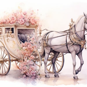 馬車プリントアート ロマンチックイラスト 商用利用 ヴィンテージ水彩画バンドル デジタルデザイン クリップアート