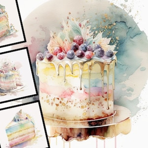 Geburtstagskuchen Clipart Bundle Aquarell Kommerzielle Nutzung Digital Design Bundle Download Clipart Regenbogen Pastell Geburtstagstorte
