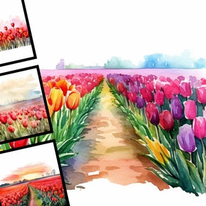 Dutch Tulips Clipart acuarela uso comercial paquete de diseño digital para POD sublimación Scrapbooking Collage Travel Clipart