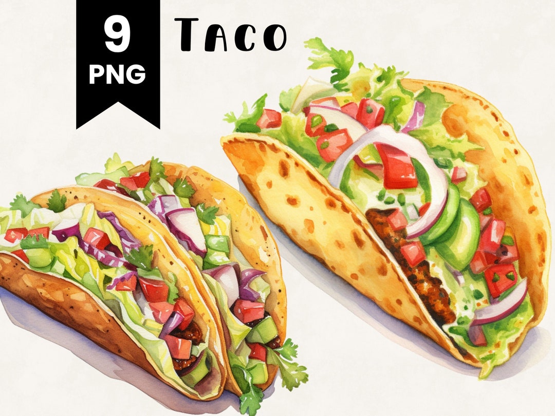 Taco Clipart Bundle Commercial Use Watercolor Taco Food Digital Design ...