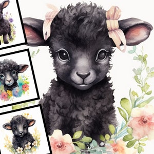 Pépinière mouton noir Clipart aquarelle Illustration utilisation commerciale Digital Design Bundle pour POD Sublimation Scrapbooking Collage