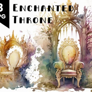 Magic Throne Clipart, Commercial Use, Watercolor Enchanted Throne, Digital Design Bundle, Clip Art Sublime