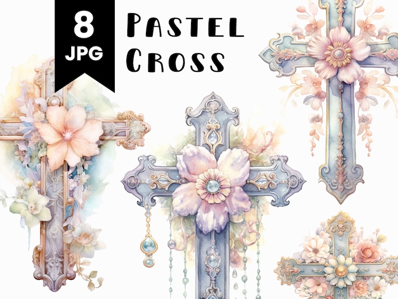 Pastel Cross Clipart Watercolor Illustration Commercial Use - Etsy