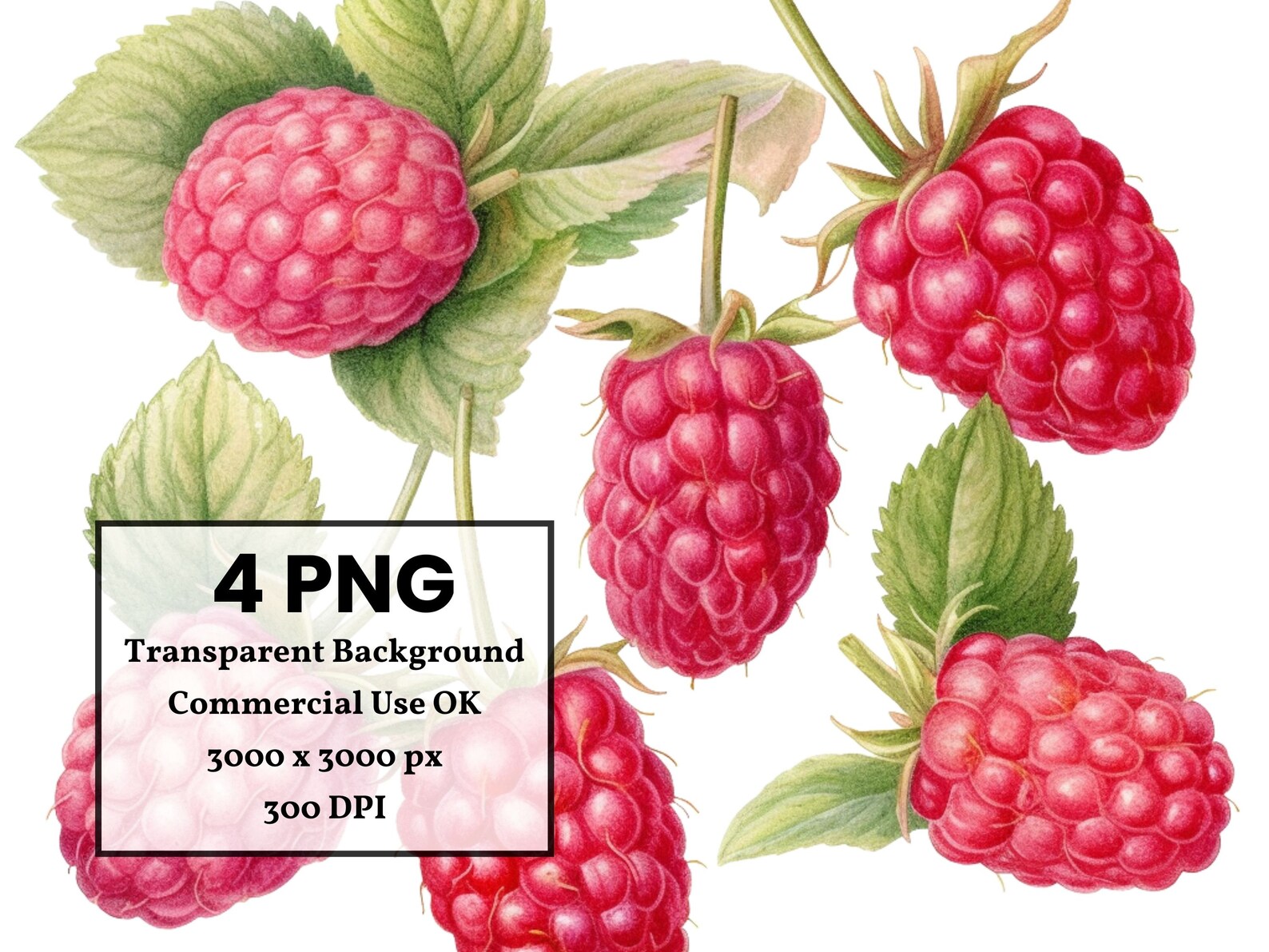 Kraft Raspberry Commercial Raspberries Clipart Bundle Commercial Use Watercolor Raspberry Fruit ...
