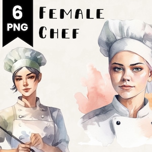 Paquete de imágenes prediseñadas de acuarela de chef femenino Uso comercial Paquete de diseño digital Collage Artesanía Archivos PNG