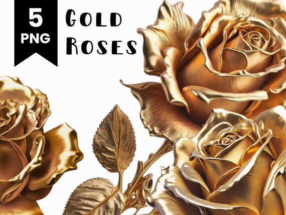 Golden Rose Clipart Bundle: Mystical Gold Floral Art (PNG Files)