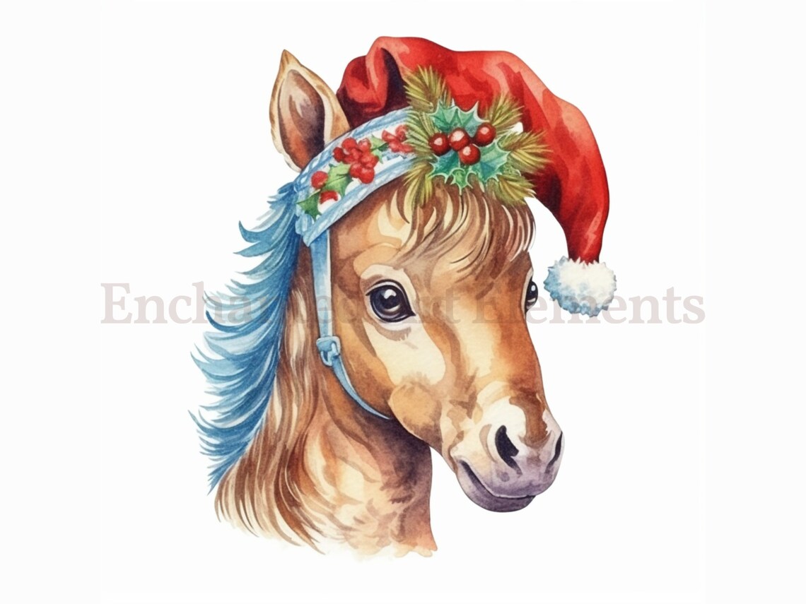 Christmas Horse Clipart Watercolor Illustration Commercial Use Digital ...