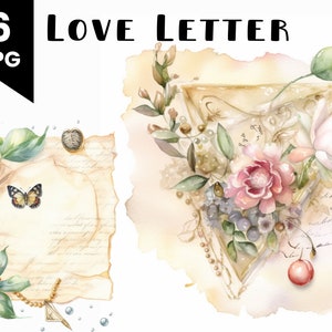 Amor, carta, impressão, arte, romântico, ilustração, uso comercial, aquarela, vintage, carta, ilustração, digital, design, pacote Clipart