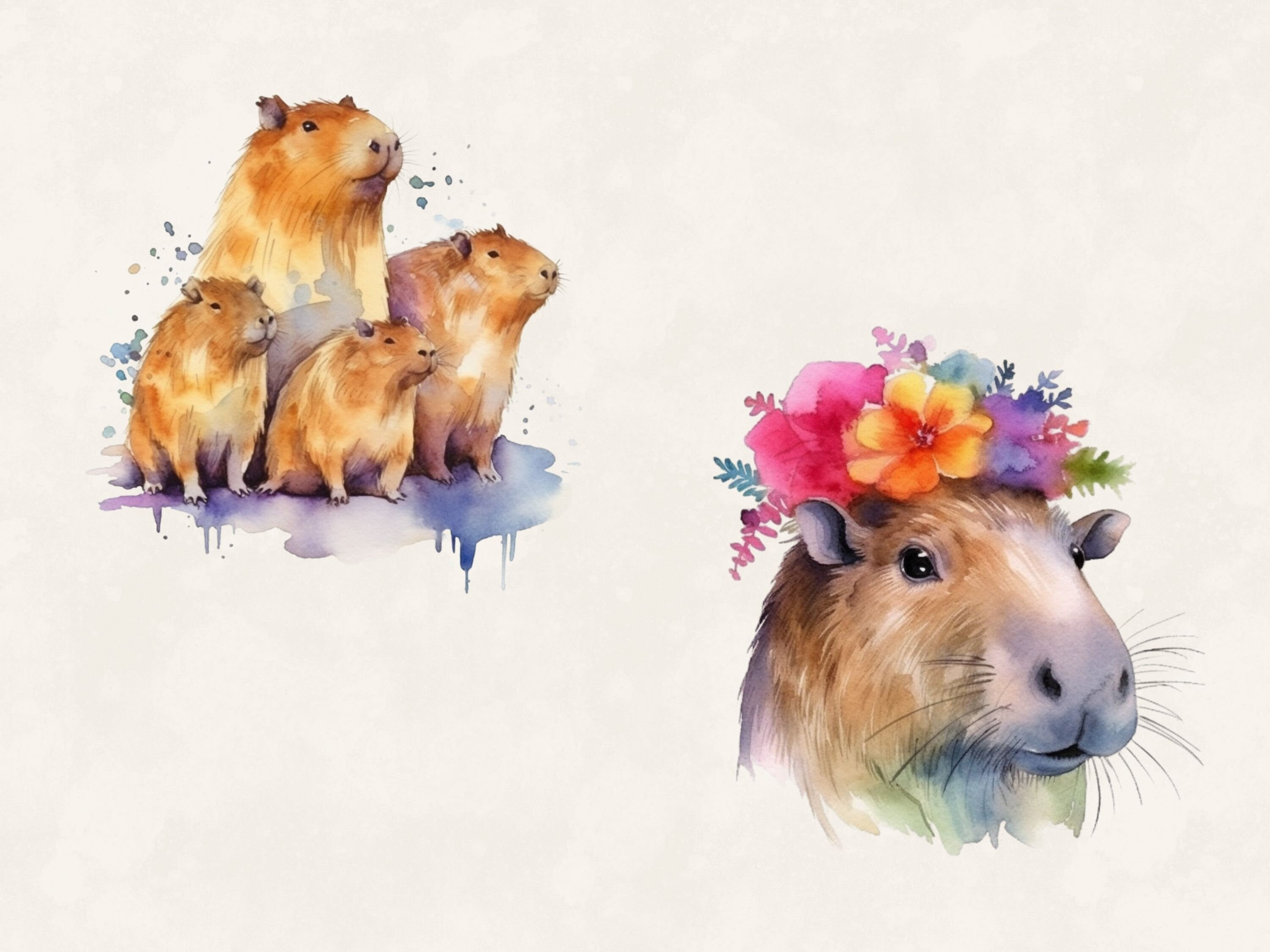 Capybara Clipart Bundle Commercial Use Watercolor Digital Design Bundle ...