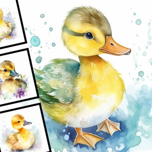 6 acuarela bebé pato ilustración vivero arte comercial uso Digital diseño paquete animado patito POD JPG archivos