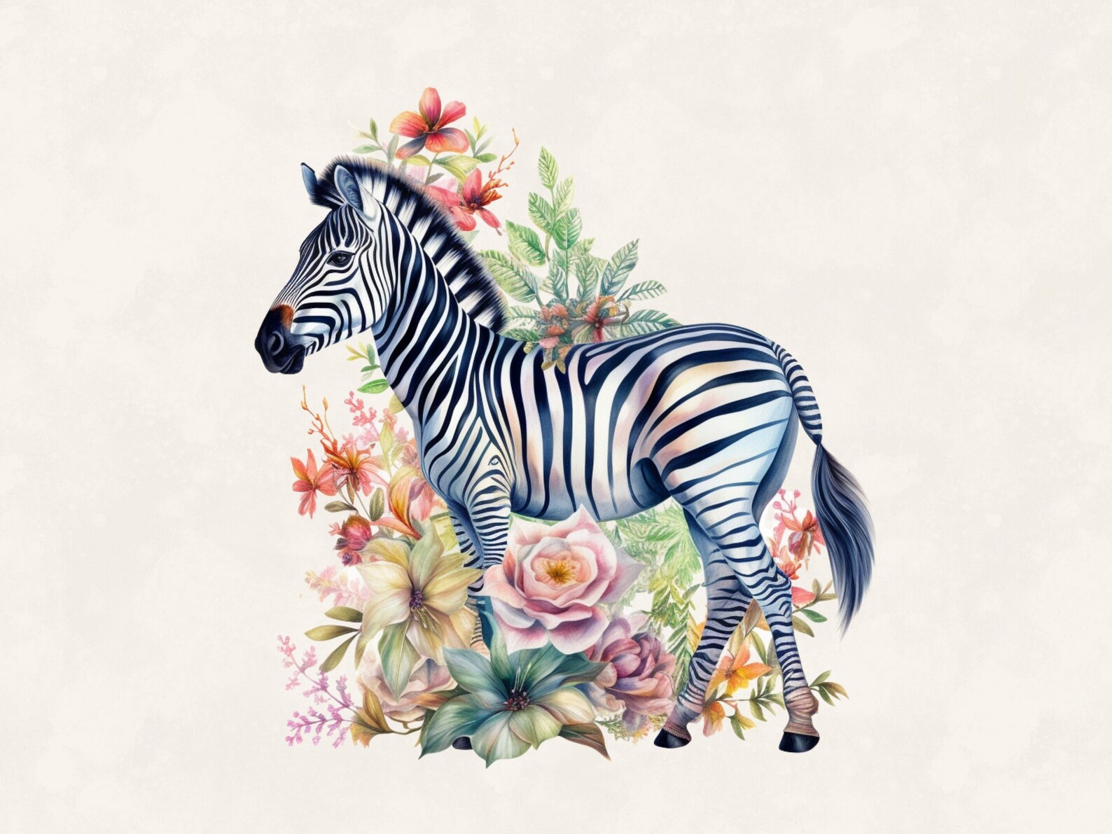 Zebra and Flowers Clipart Bundle Commercial Use Watercolor - Etsy