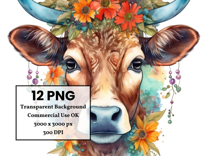 Retro Cow Clipart Bundle: Watercolor Farm Animal PNG (commercial Use ...