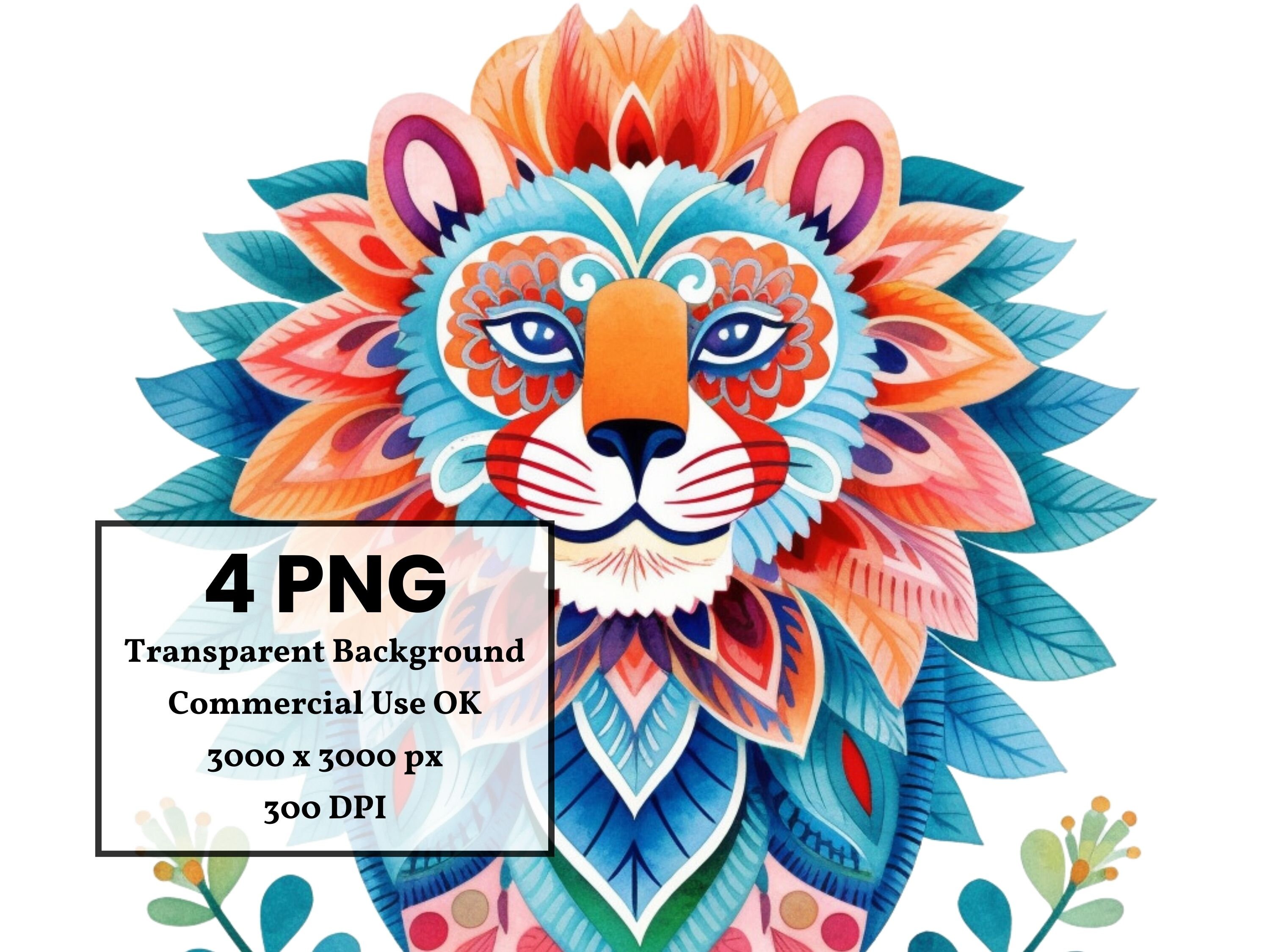 Folk Art Lion Clipart Bundle Commercial Use Watercolor Digital Etsy