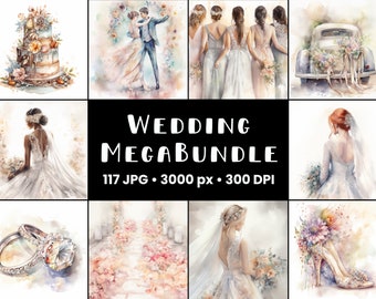 Mega pacote de clipart vintage para casamento: ilustrações em aquarela pastel (download digital)