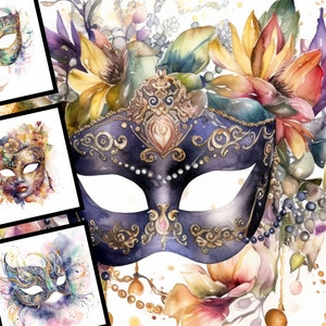 Mardi Gras Mask Print Art Romantische Illustratie Commercieel Gebruik Aquarel Vintage Masker Illustratie Digital Design Bundel Clip Art