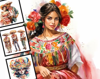 Mexicaanse Fiesta aquarel clipart: Commercieel gebruik digitale kunstbundel