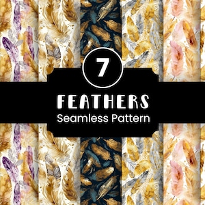 Feathers Seamless Pattern, Commercial Use, Watercolor Feathers Paper, Digital Download, Crafting Paper, Digital Ephemera