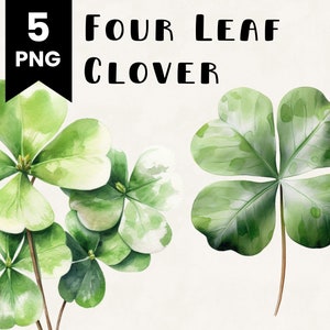 Trèfle à quatre feuilles Clipart Bundle Utilisation commerciale Aquarelle Four Leaf Clover Digital Design Bundle Fichiers PNG