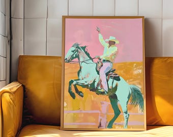 Surreal Cowboy Horse Rider Art Print: Modern Western Decor (Digital Download Wall Art)