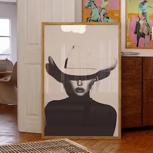 Halftone Cowgirl Portrait Art Print: Edgy Black and White Photography, Minimalist Cowboy Wall Art, Western Decor (Digital Download)