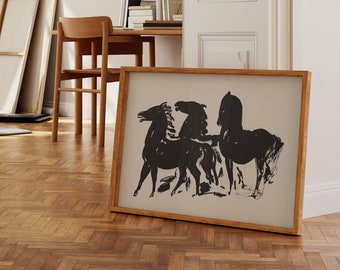 Wild Horses Art Print: Vintage Minimalist Decor (Digital Download Art)