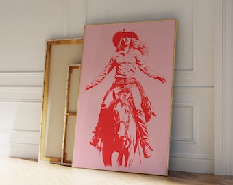 Cowgirl Horse Riding Art Print: Modern Western Graphic (Digital Download Wall Art)