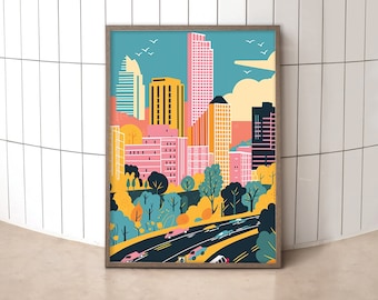 Austin Texas Art Print: Eclectic Cityscape Wall Decor (Digital Download)
