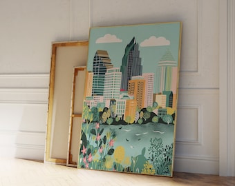 Austin Texas Downtown Art Print: Colorful Skyline (Digital Download Art)