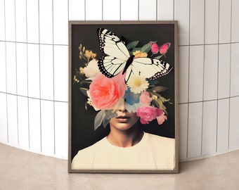 Butterfly Floral Collage Art Print: Unique Wall Decor (Digital Download)