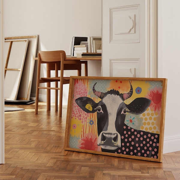 Cute Cow Art Print, Digital Download, Printable Wall Art, Eclectic Home Decor, Digital Art Download, Wall Decor