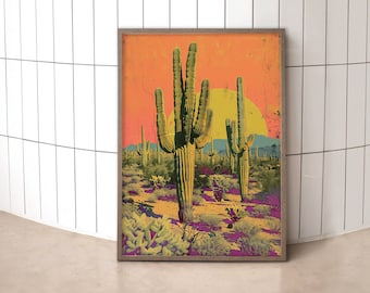 Distressed Saguaro Cactus Art Print: Desert Wall Decor (Digital Download)