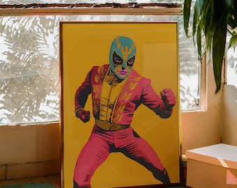 Impresión de arte pop retro de lucha libre: póster de luchador mexicano (descarga digital)