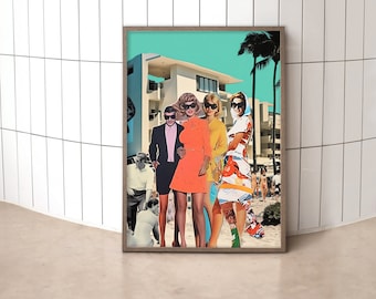 Retro Beach Collage Art Print: Eklektyczna dekoracja ścienna (pobranie cyfrowe)
