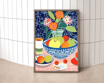 Fruit Bowl Art Print, Digital Download, Printable Wall Art, Eclectic Home Decor, Digital Art Download, Wall Decor