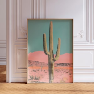 Psychedelische Wüste Saguaro Kaktus Kunstdruck, Pastell Wüste Wandkunst, Kaktus Pop Art, Saguaro Kaktus Poster, lebendiger Western, Boho Wüste