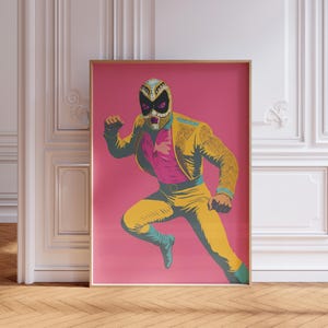 Retro Comic Style Lucha Libre Pop Art Print, Luchador Poster, Mexican Wrestler Wall Art, Pop Culture Luchador Art Print, Bold Colorful Art